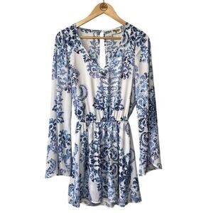 Show Me Your Mumu Dress Runaway Mini Paisley V Neck Bell Sleeve Women's Small